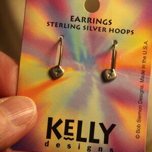 Cross sterling silver hoop earrings. Kelly Design. New but slightly tarnished.